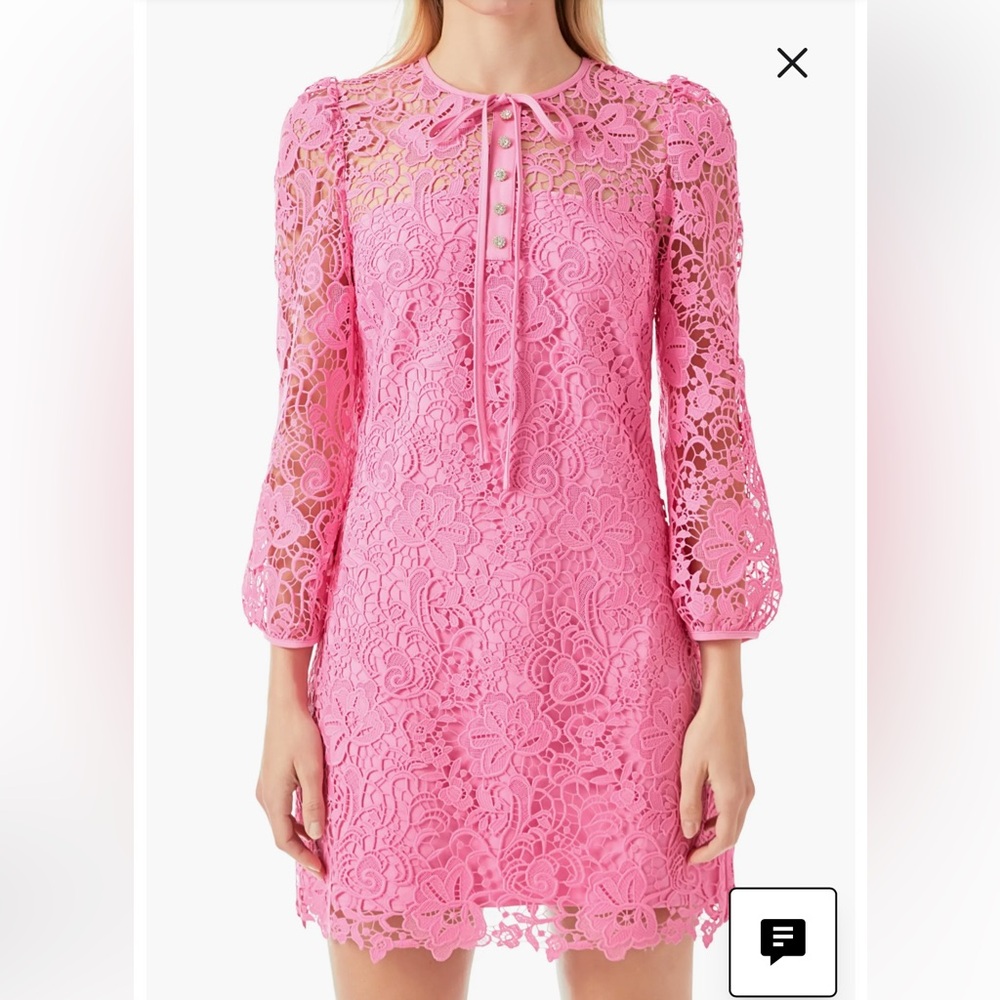 Endless Rose Lace 3/4 Long Sleeve Mini Dress Medium Pink